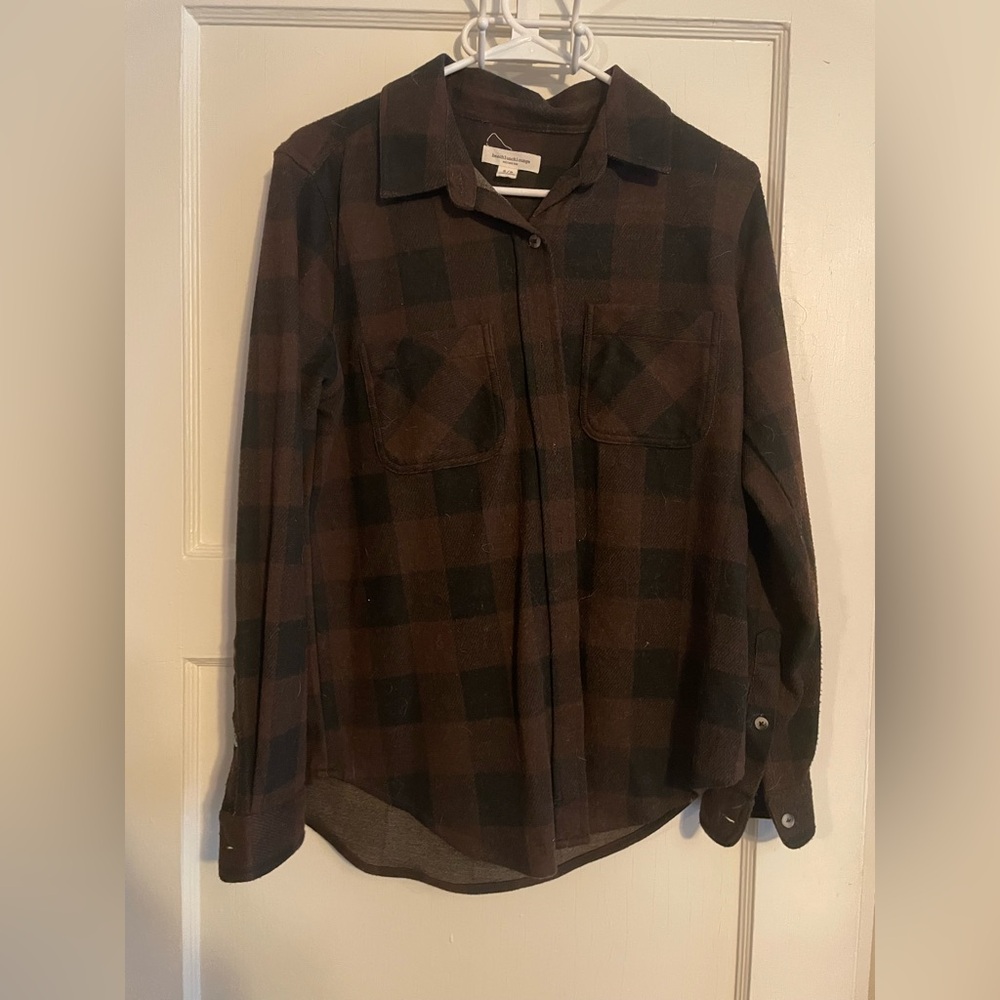 Brown Dark Plaid Button Down Shirt